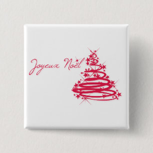 Chapa Cuadrada Red Joyeux Noël con árbol de Navidad