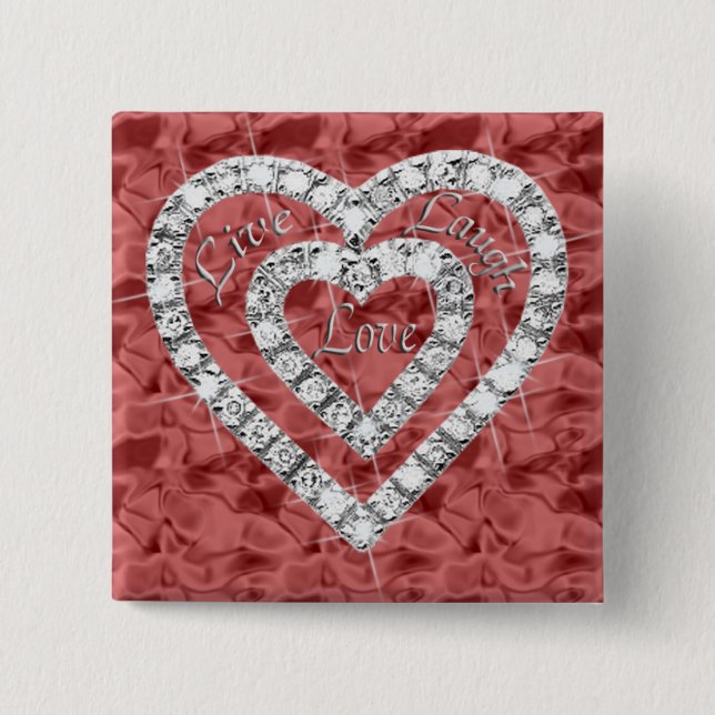 Chapa Cuadrada Red Square Live Laugh Love Diamond Heart Button (Anverso)