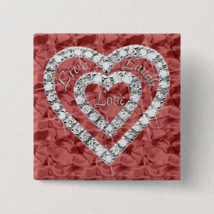 Chapa Cuadrada Red Square Live Laugh Love Diamond Heart Button