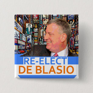 Chapa Cuadrada Reelija a de Blasio en 2017
