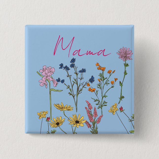 Chapa Cuadrada Regalo de flores silvestres de mamá (Anverso)