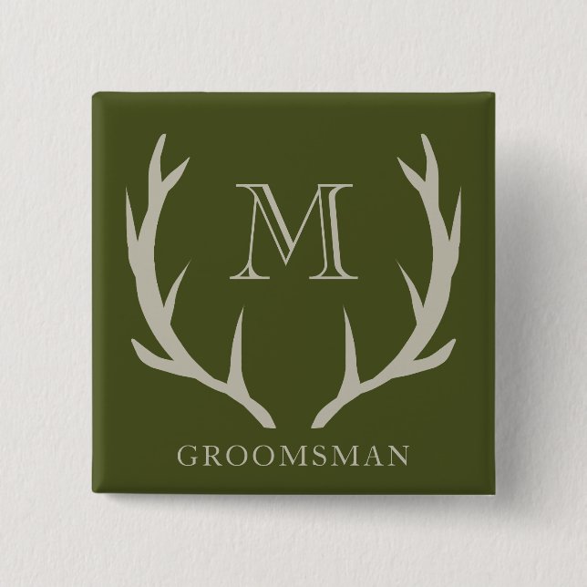 Chapa Cuadrada Regalo de Groomsmen, Personalizado de Antler Verde (Anverso)