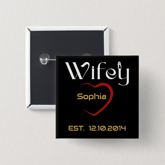 Chapa Cuadrada Regalo por el aniversario del Boda Hubby Wifey (Anverso y reverso)