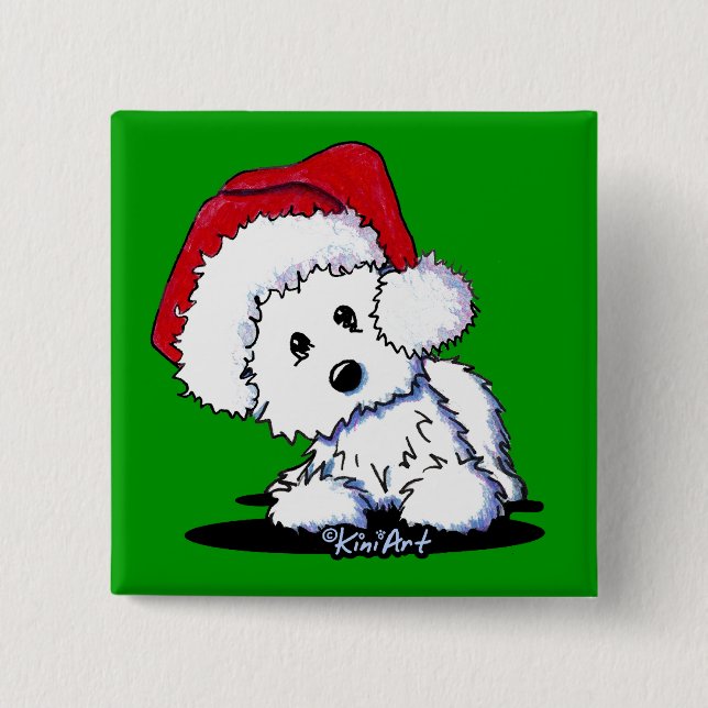 Chapa Cuadrada Regalos de perro de KiniArt Santa Westie (Anverso)