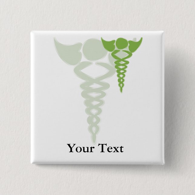 Chapa Cuadrada regalos médicos caduceus verdes (Anverso)