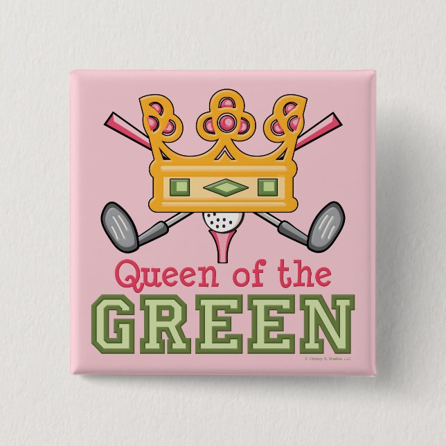 Chapa Cuadrada Reina del Pin verde del golfista (Anverso)