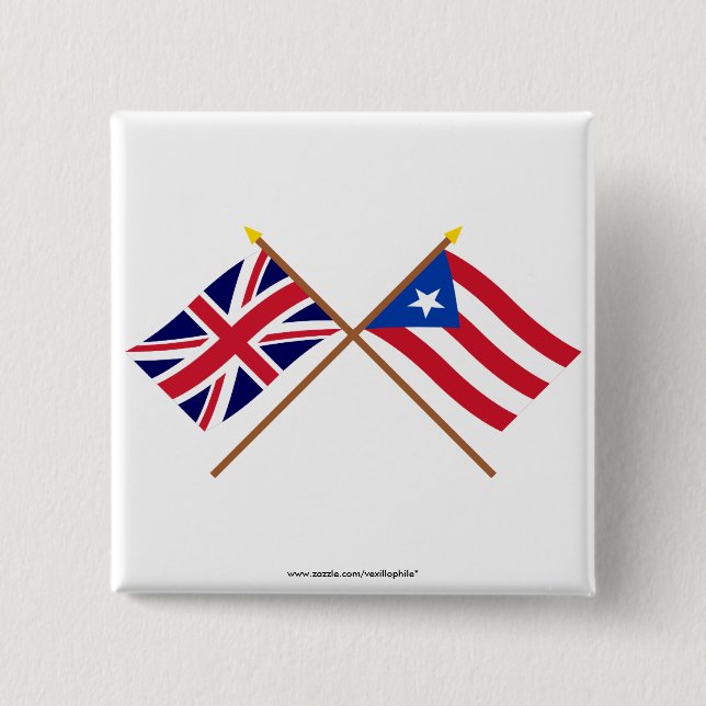 Chapa Cuadrada Reino Unido y banderas cruzadas Puerto Rico (Anverso)