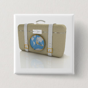 Chapa Cuadrada Reloj de mapa mundial de maleta de viaje vintage
