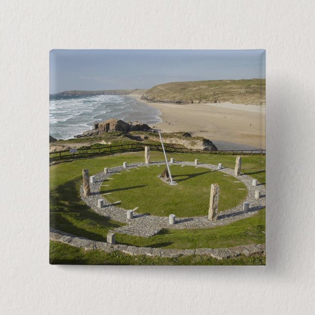 Chapa Cuadrada Reloj de sol y Perran Beach, Perranporth, Cornuall (Anverso)