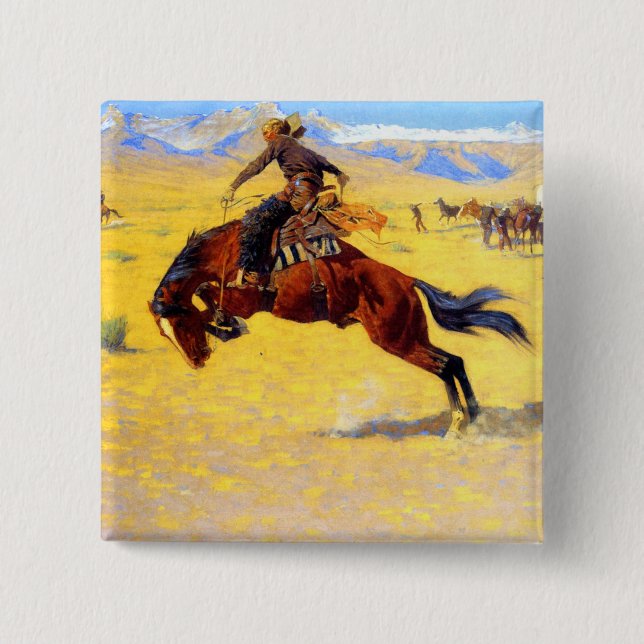 Chapa Cuadrada Remington Old West Horse y Cowboy (Anverso)
