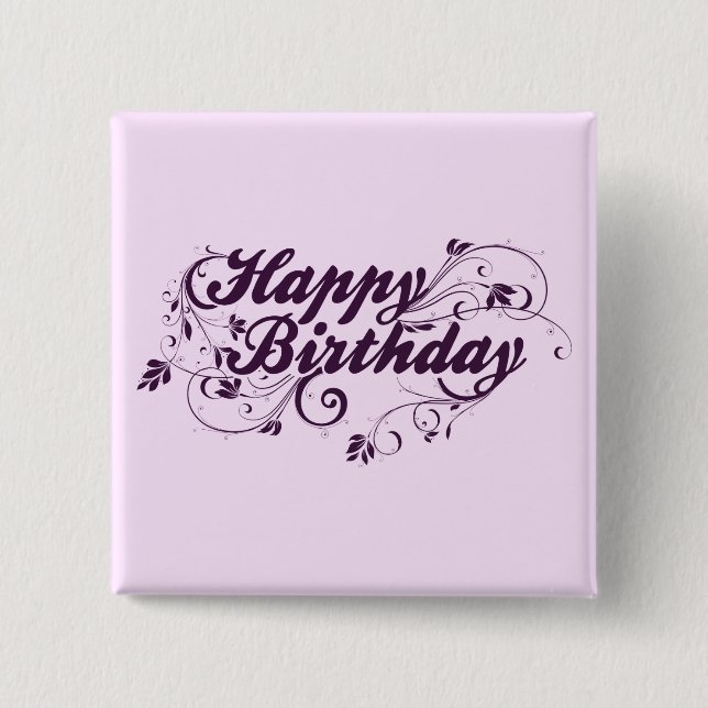 Chapa Cuadrada Remolinos de la púrpura del feliz cumpleaños (Anverso)