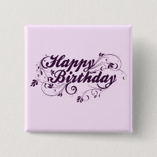 Chapa Cuadrada Remolinos de la púrpura del feliz cumpleaños