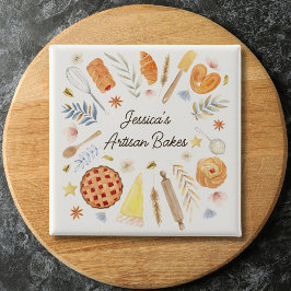 Chapa Cuadrada Repostería de Pastelería Personalizada Acuarela