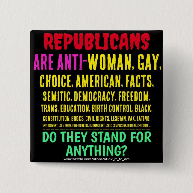 CHAPA CUADRADA REPUBLICANS ARE ANTI-WOMAN, GAY, & EVERYTHING (Anverso)
