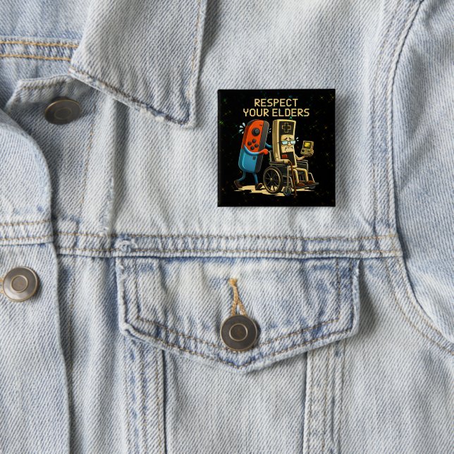 Chapa Cuadrada Respect Your Elders Gaming Control Retro Funny (In situ)