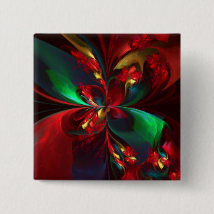 Chapa Cuadrada Resumen floral moderno Patrón verde rojo del arte