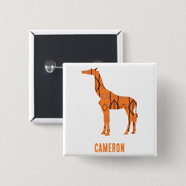 Chapa Cuadrada Resumen monograma de silueta de jirafa (Anverso y reverso)