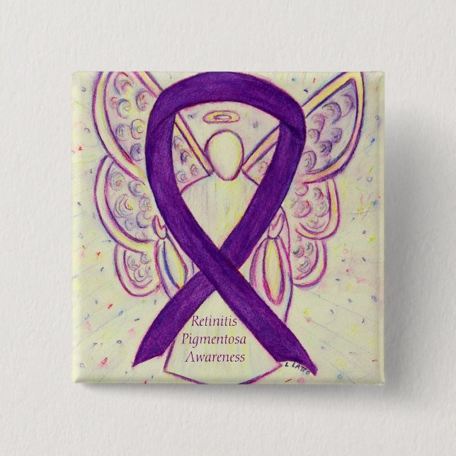 Chapa Cuadrada Retinitis Pigmentos Conciencia Angel Ribbon Art Pi (Anverso)