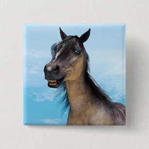 Chapa Cuadrada Retrato de Arte de Caballo con Sonrisa Divertida