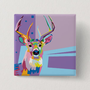 Chapa Cuadrada Retrato de ciervo de arte pop colorido