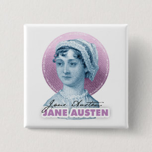 Chapa Cuadrada Retrato de Jane Austen y rosa de la firma