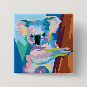 Chapa Cuadrada Retrato de Koala, arte pop colorido