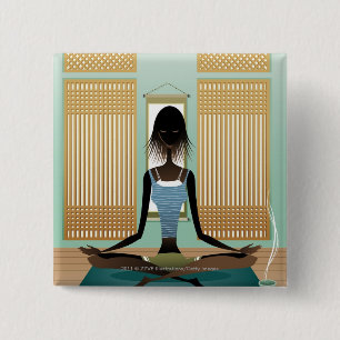 Chapa Cuadrada Retrato de la mujer joven que hace yoga