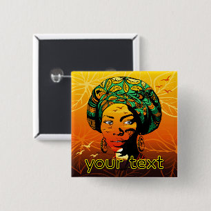 Chapa Cuadrada Retrato de mujer africana con puesta de sol