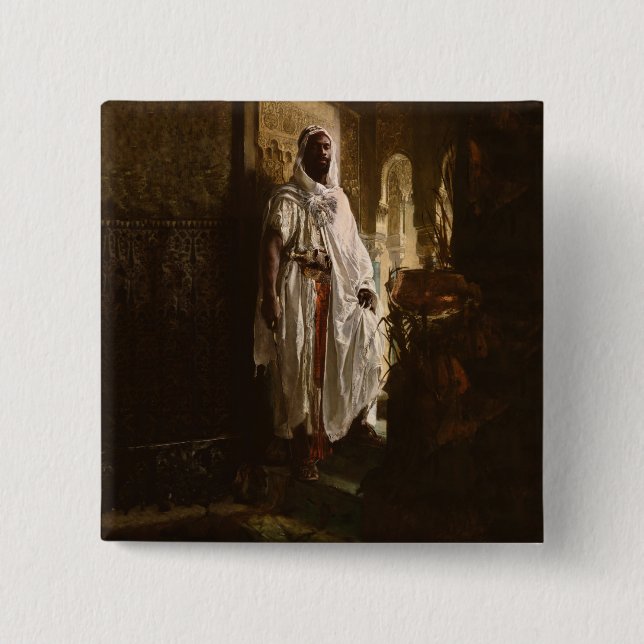 Chapa Cuadrada Retrato de pintura de arte árabe jefe africano (Anverso)