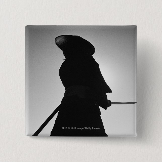 Chapa Cuadrada Retrato de un guerrero del samurai que sostiene (Anverso)