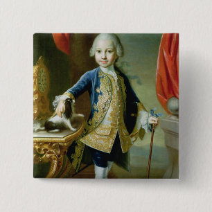 Chapa Cuadrada Retrato de un muchacho con el perro de aguas del