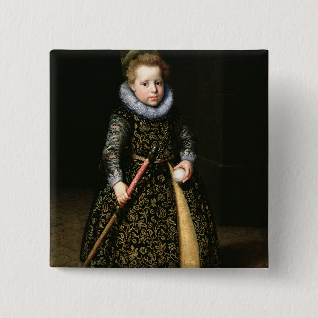 Chapa Cuadrada Retrato de un viejo muchacho de cuatro años con el (Anverso)