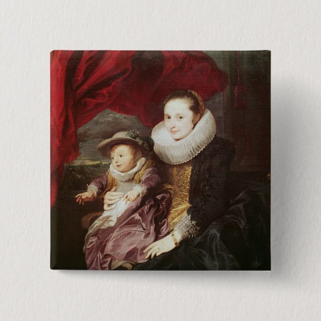 Chapa Cuadrada Retrato de una mujer y de un niño (Anverso)