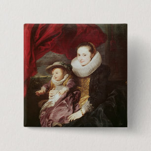 Chapa Cuadrada Retrato de una mujer y de un niño