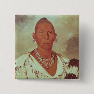 Chapa Cuadrada Retrato del halcón negro, jefe indio