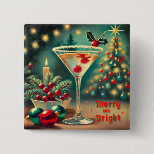 Chapa Cuadrada Retro 50s Cóctel Martini de Navidad Alegre y Brill