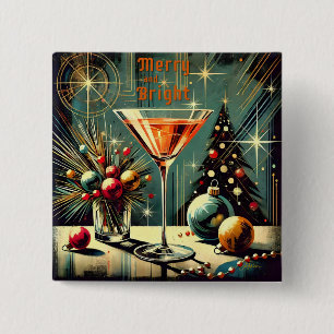 Chapa Cuadrada Retro 50s Martini de Navidad Alegre y Brillante