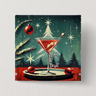 Chapa Cuadrada Retro 50s Tormenta de Nieve de Navidad Martini de 