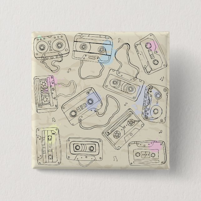 Chapa Cuadrada Retro 80s 90s Nostalgic Cassette Mix Tape Pattern (Anverso)
