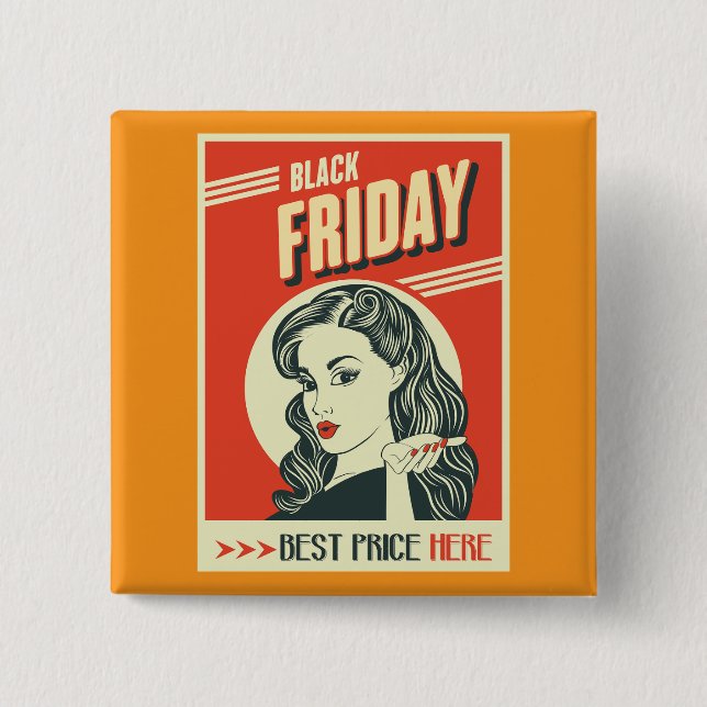 Chapa Cuadrada Retro Black Friday Pop Art Pin-Up Girl (Anverso)