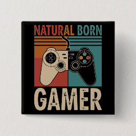 Chapa Cuadrada Retro Gamer Divertido de Nacimiento Natural