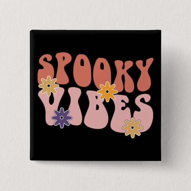 Chapa Cuadrada Retro Groovy Spooky Vibes Halloween (Anverso)