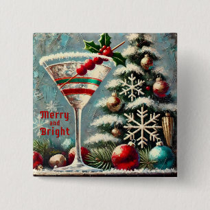 Chapa Cuadrada Retro Martini de Navidad de Arándano y Copo de Nie