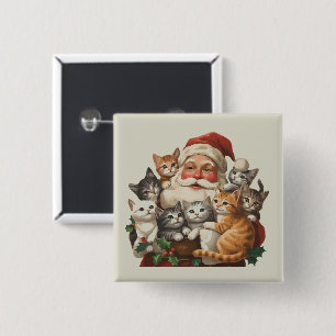 Chapa Cuadrada Retro Santa Claus y gatitos Navidad invierno 90s