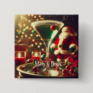 Chapa Cuadrada Retro Santa de Navidad de los 50 Martini Verde