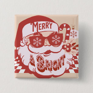 Chapa Cuadrada Retro Santa Merry y Bright Groovy