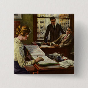 Chapa Cuadrada Reunión Empresarial Vintage, Oficina con Ejecutivo