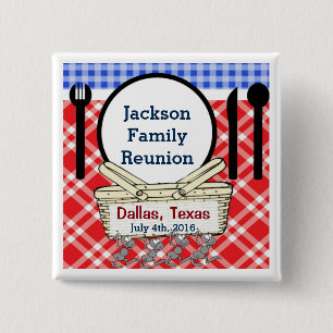 Chapa Cuadrada Reunión - Picnic, picnic blanco y azul o barbacoa