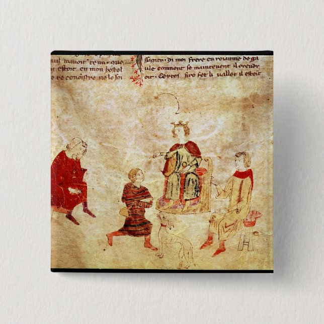 Chapa Cuadrada Rey Arturo en su trono rodeado (Anverso)