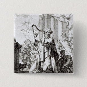 Chapa Cuadrada Rey David Playing el Lyre